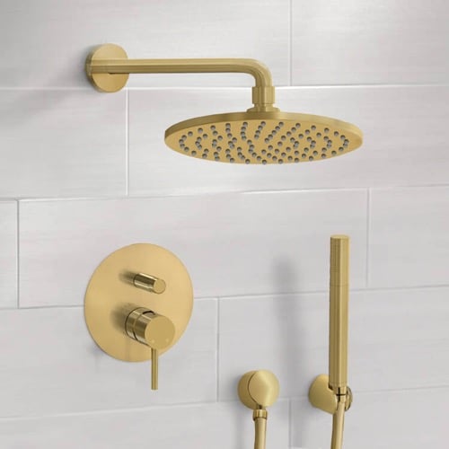 Matte Gold Shower System With 8 Inch Rain Shower Head and Hand Shower Remer SFH91